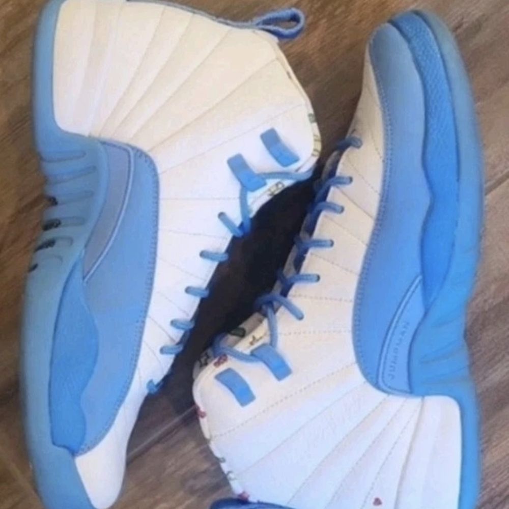 Jordan 12 Retro Sneakers Emoji White/University Blue GS Youth Big Kid 6.5/W 8 - Picture 3 of 11